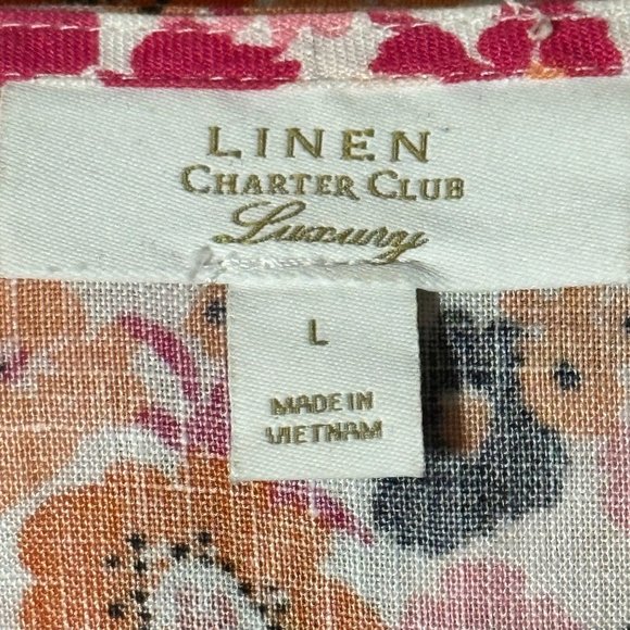 Linen Charter Club Luxury size L 100% linen orange floral short tie sleeves top - Picture 5 of 11